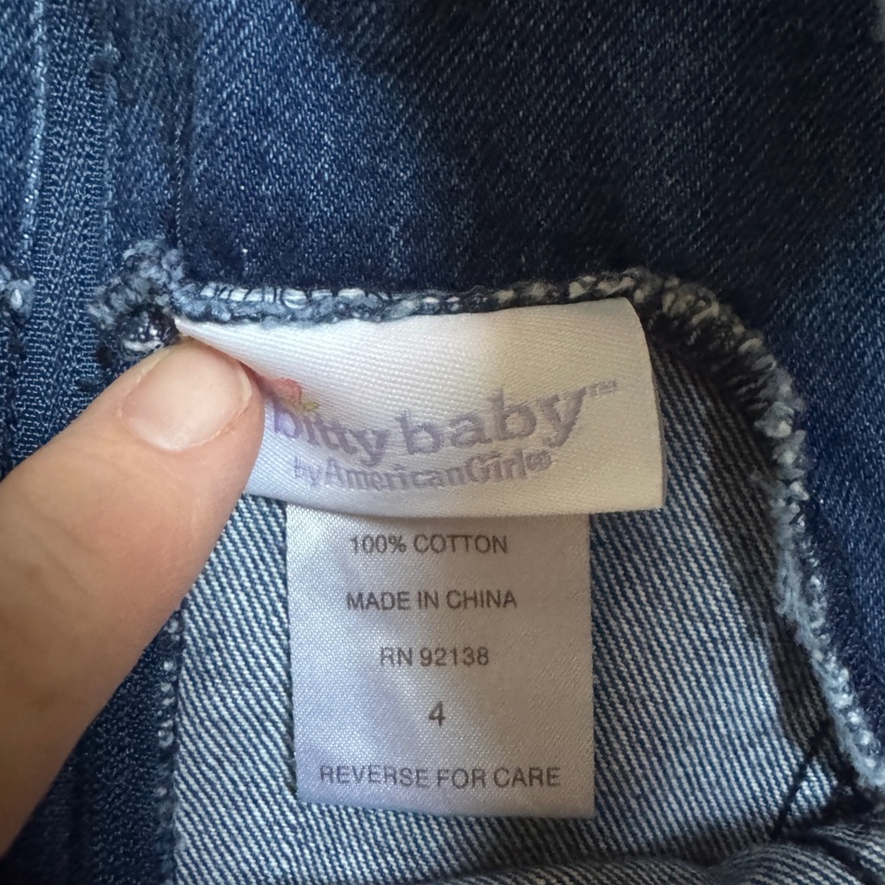 American Girl Bitty Baby Denim Dress with Colorful Ruffles & Matching Doll Dress - Picture 2 of 3